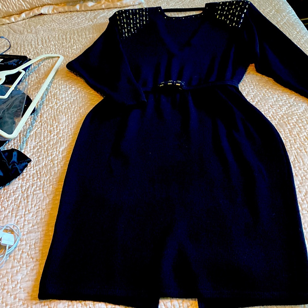Beautiful like new Vintage St. John Embellished Black Knit Dress.  Size 6